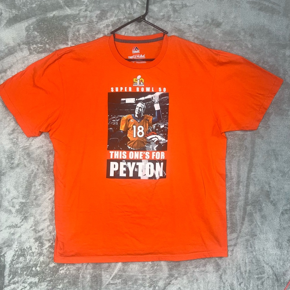 Peyton Manning Super Bowl 50 Shirt Men’s 2XL Denver Broncos Majestic Orange NFL‎